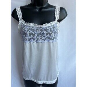 Vintage Triumph Lace Trim White Lavender Sleep Shirt Lingerie Floral L Satin